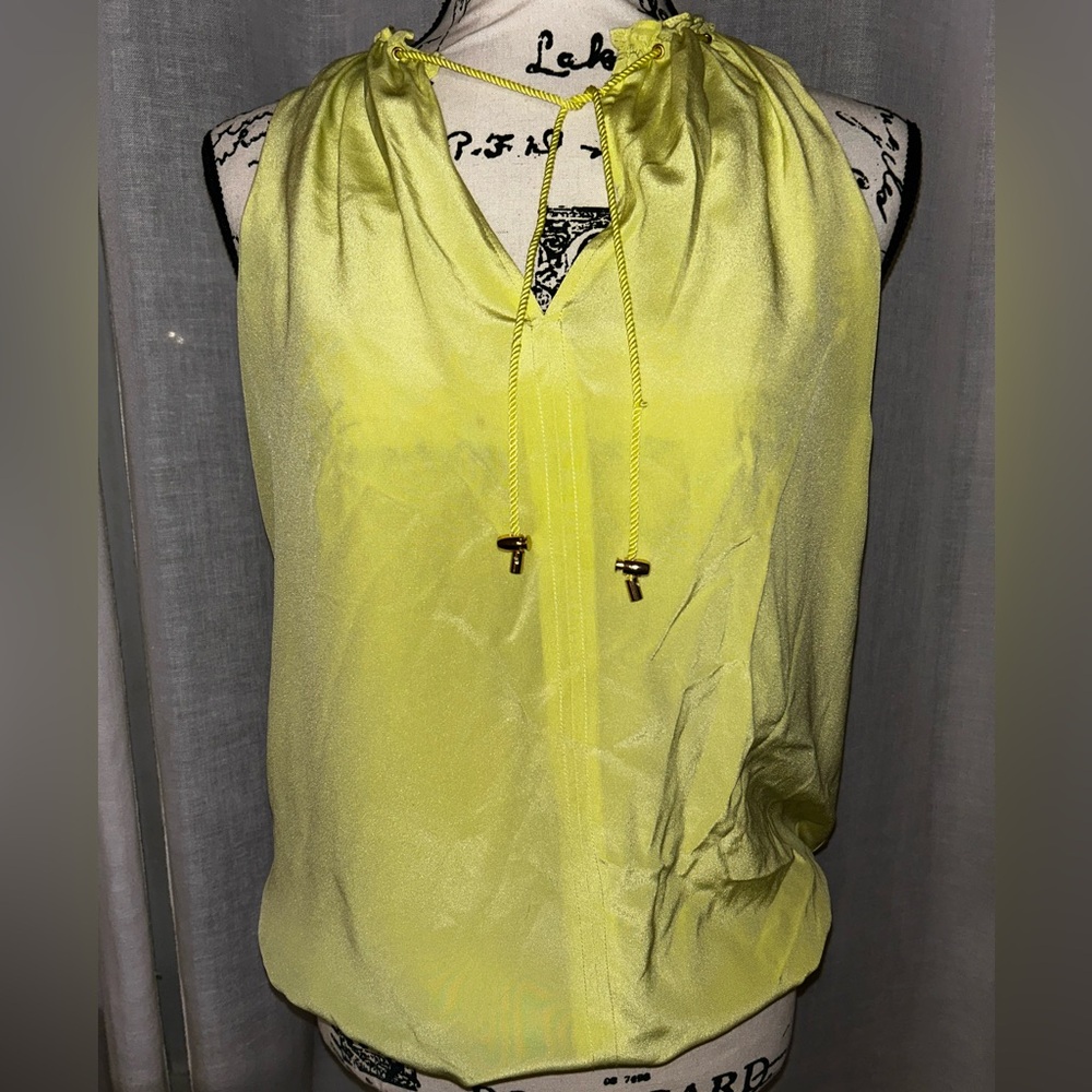 Trina Turk Yellow Sleeveless Tie Front Silk Blouse